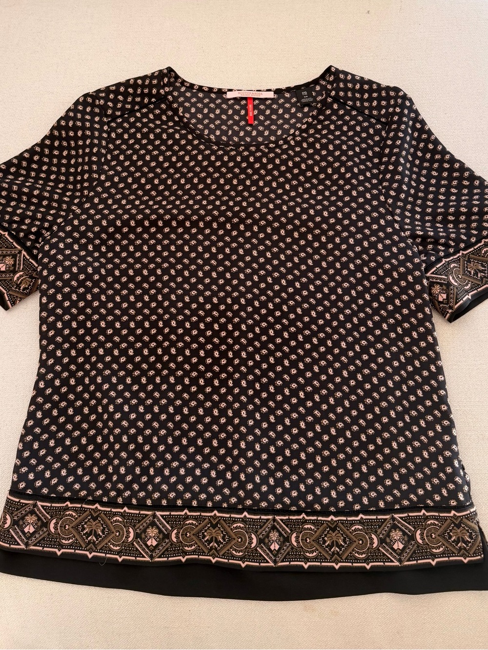 Scotch & Soda Black Short Sleeve Geometric Border Print Top XS
